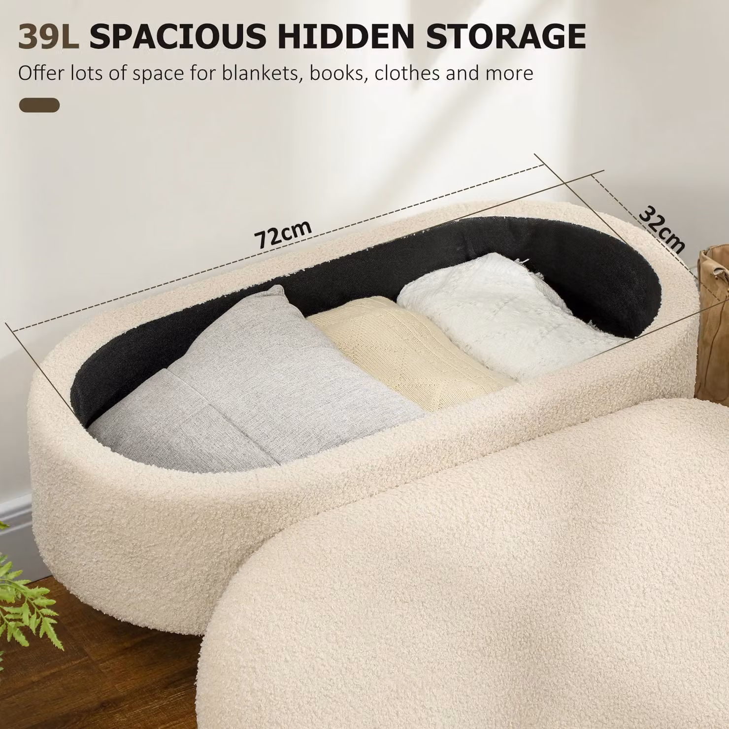 HOMCOM Modern Upholstered Ottoman Storage Bench in Beige – 3