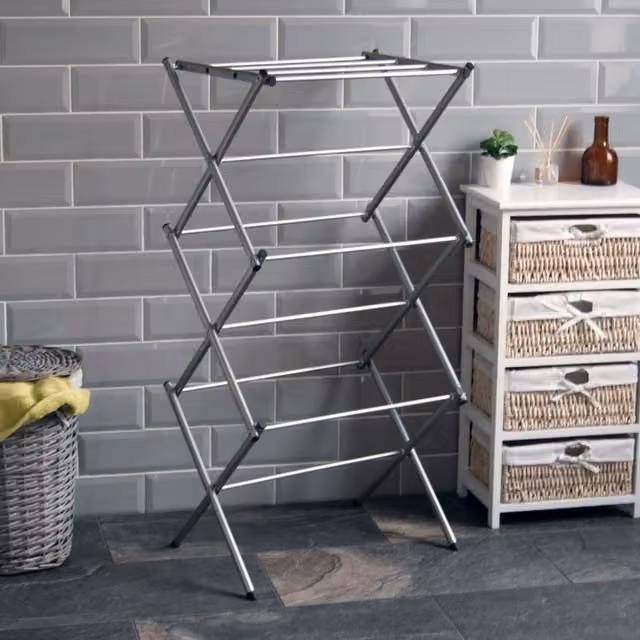 Vida Designs 3 Tier Metal Clothes Airer in Grey and Silver Steel