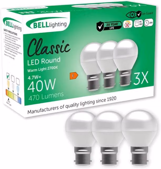 BELL Lighting B22 LED Golf Ball Bulb, Warm White, Pack of 3 – 1