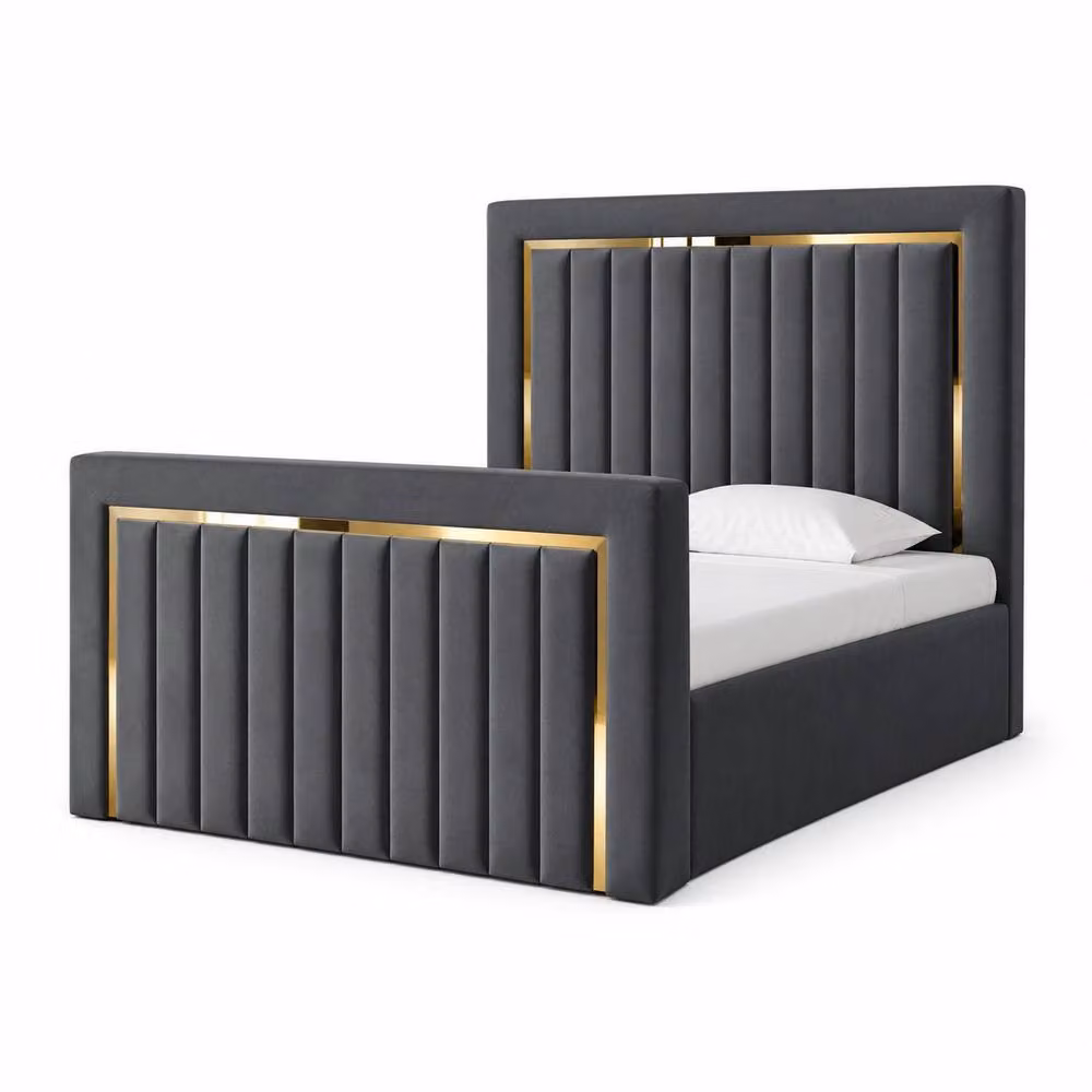 Stratus Interiors Emperor TV Bed with Gold and Silver Trim Panel Border in Dark Grey, King Size – 2