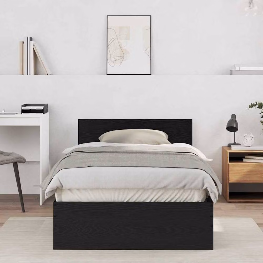 Berkfield Home Classic Bed Frame with Headboard and Lift Up Base, Black Oak, W/D/H: 100 x 200 cm – 2