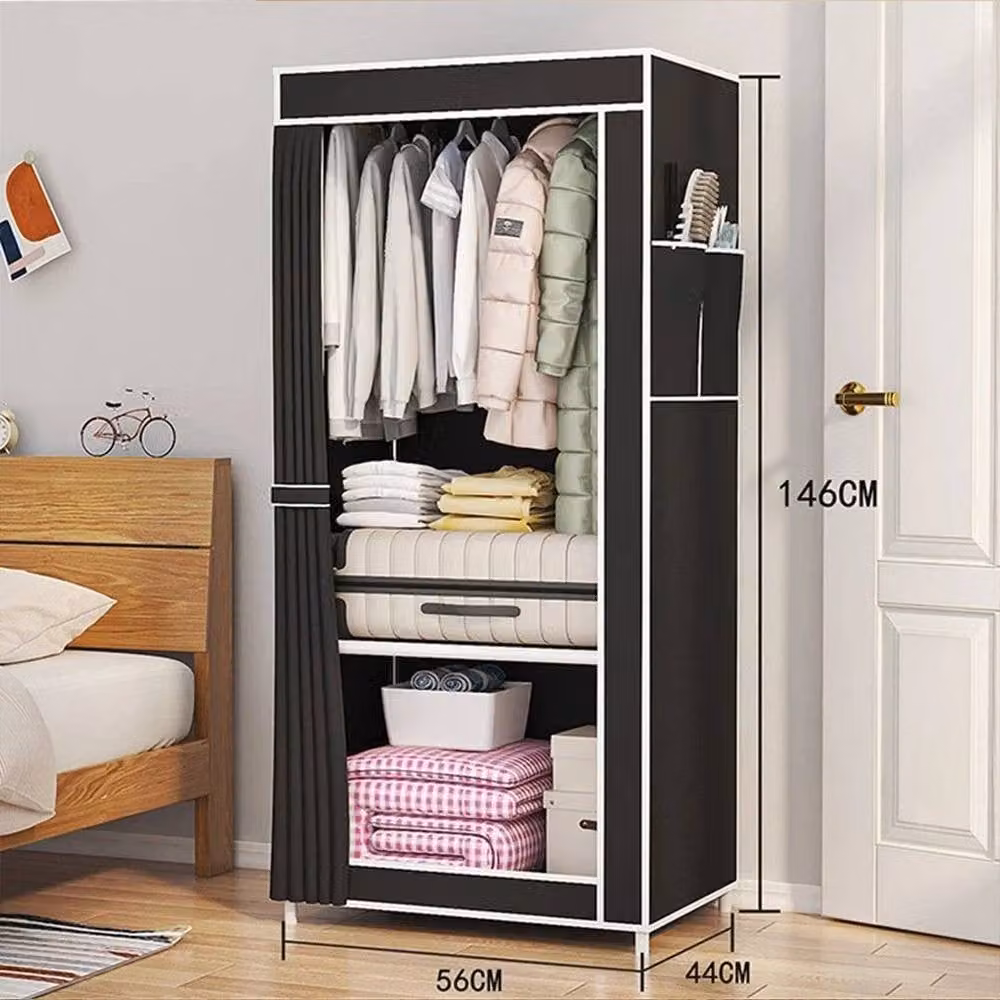 KORVIXA Modern Black Fabric Canvas Wardrobe with Hinged Doors and Internal Shelves, W/D/H: 100 x 100 x 100 cm – 2