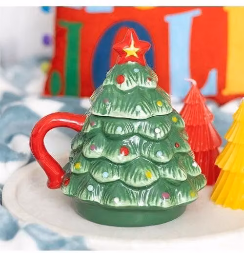 KDMD Nostalgic Christmas Tree Ceramic Mug with Lid in Green, 500 ml – 1