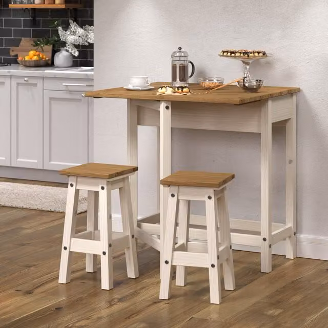 Core Products Ltd Corona White and Pine Drop Leaf Breakfast Table and 2 Stools Set