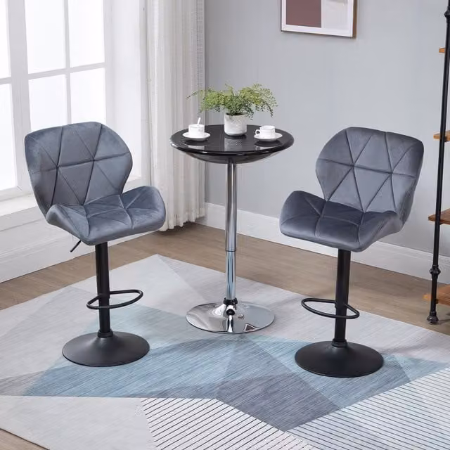HOMCOM Set of 2 Adjustable Velvet Counter Chairs in Dark Grey with Metal Frame