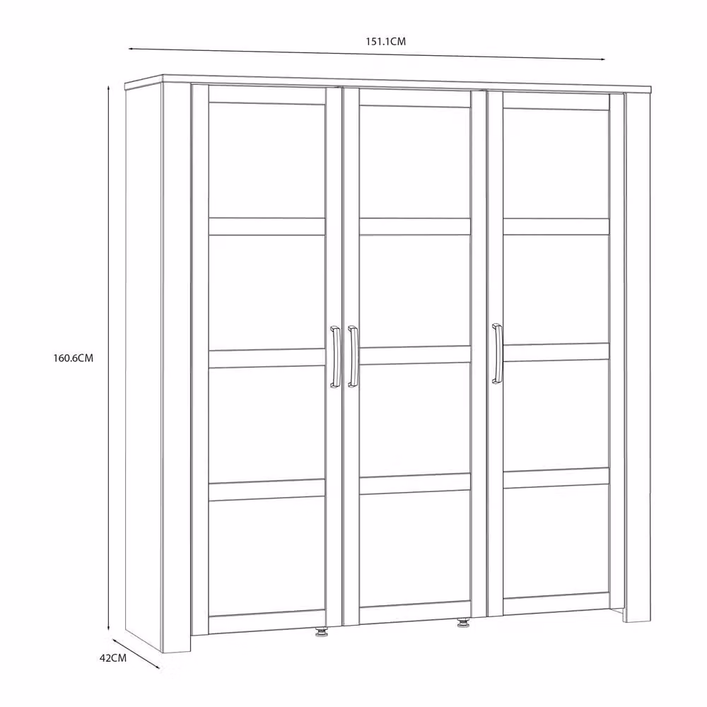 Wyld Haus Bohol 3 Door Large Display Cabinet in Riviera Oak and White, H 160.6 x W 80.0 x D 42.0 cm – 3