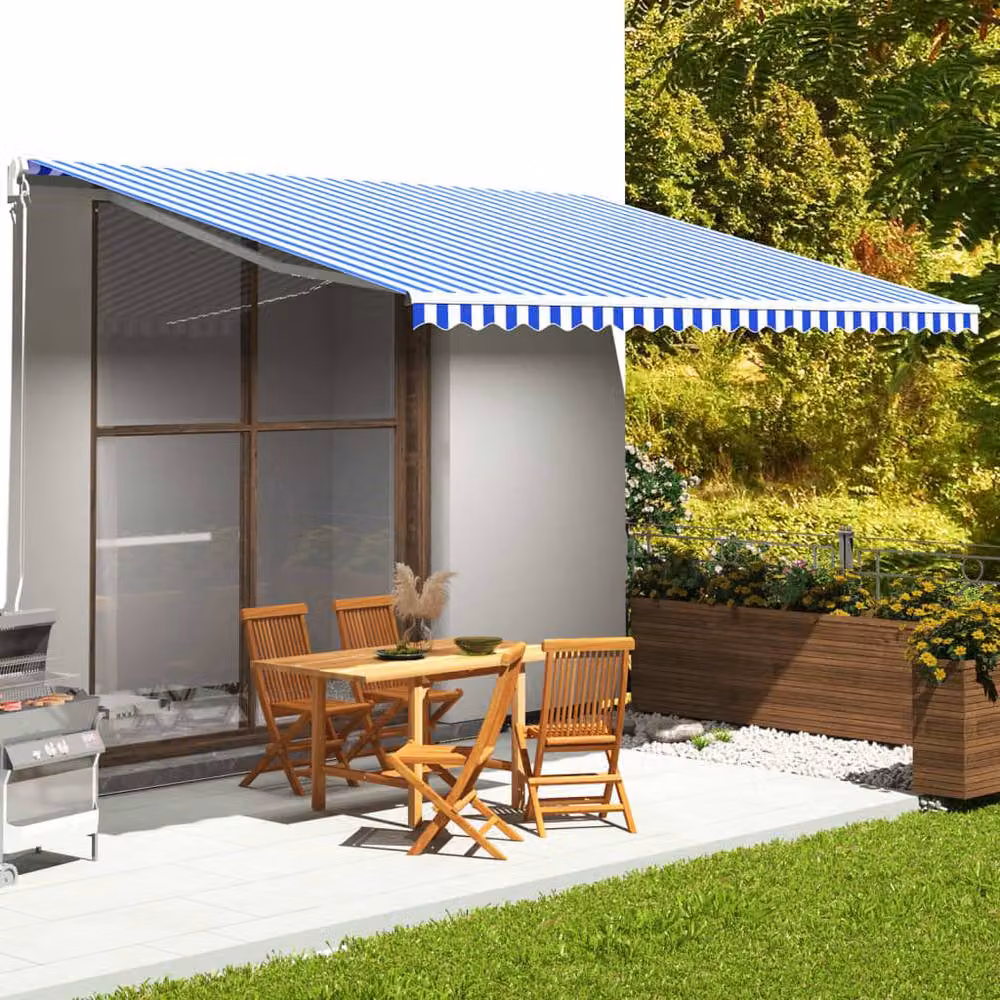 Berkfield Home Replacement Polyester Awning Fabric in Blue and White, W: 5 m, D: 3.5 m – 2