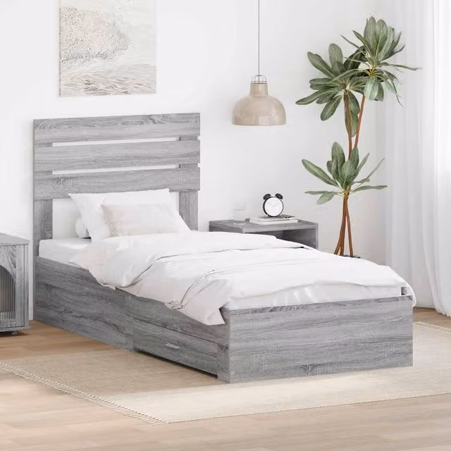 Berkfield Home Modern Bed Frame with Headboard and Drawers in Grey Engineered Wood
