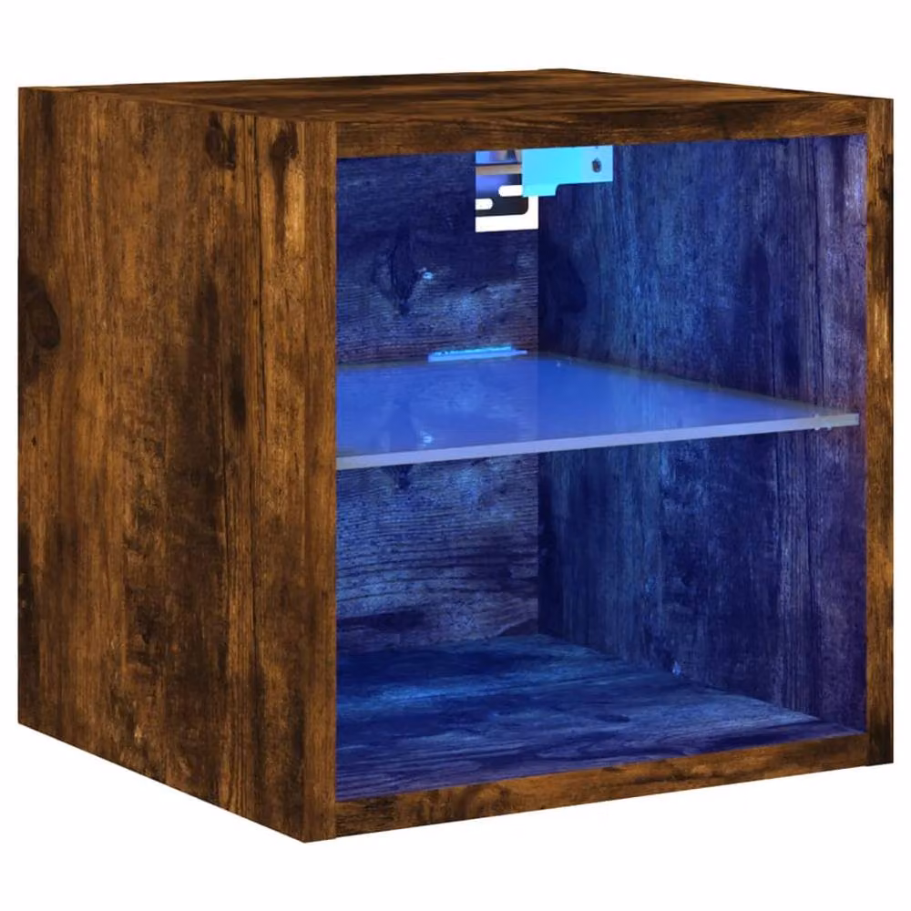 Berkfield Home TV Wall Cabinet with LED Lights in Smoked Oak Brown, W/D/H: 30 x 28.5 x 30 cm – 3