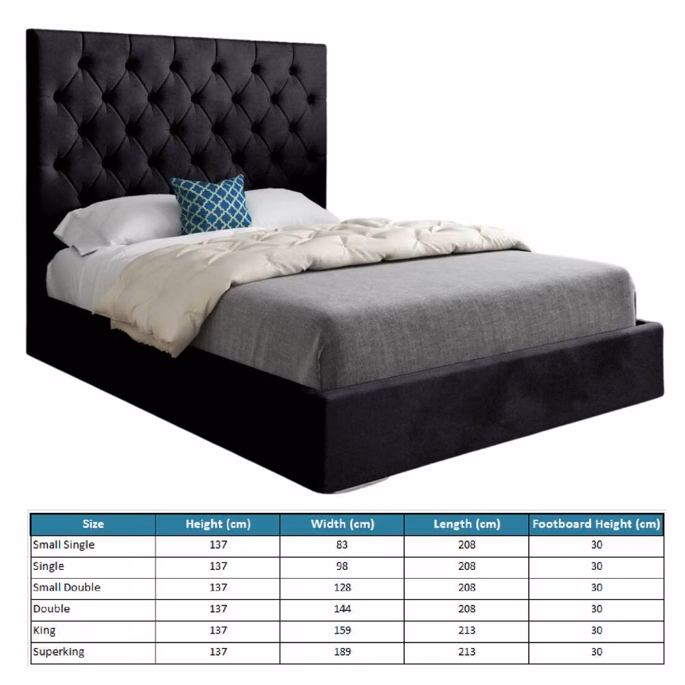 Casani Craster Black Velvet Upholstered Chesterfield Bed Frame, W/D/H: 200 x 137 x 189 cm – 6