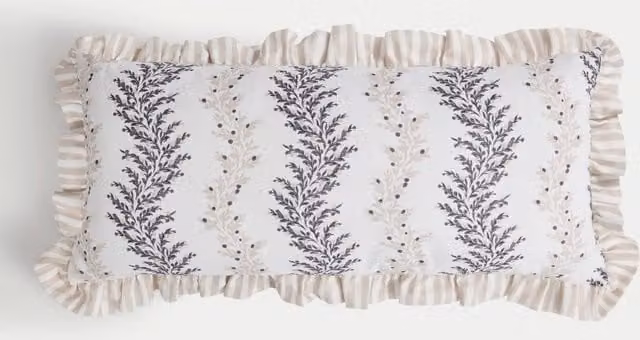 M&S Cotton and Linen Striped Bolster Cushion in Beige, White and Multicolour