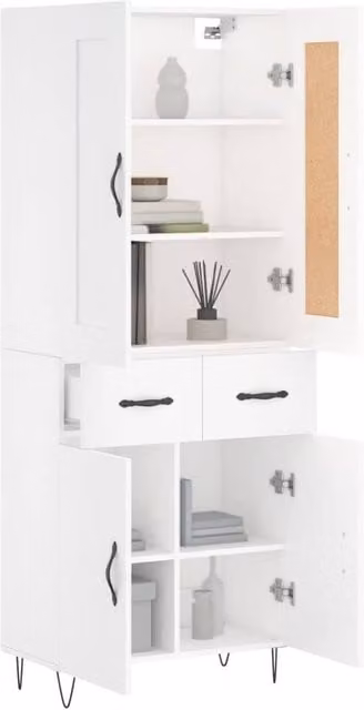Berkfield Home Modern White Matt Highboard with Hinged Doors and Internal Shelves, W/D/H: 69.5 x 34 x 180 cm