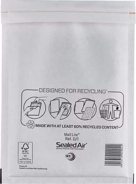Sealed Air Pack of 100 Self-Adhesive D1 Mailing Envelopes in White