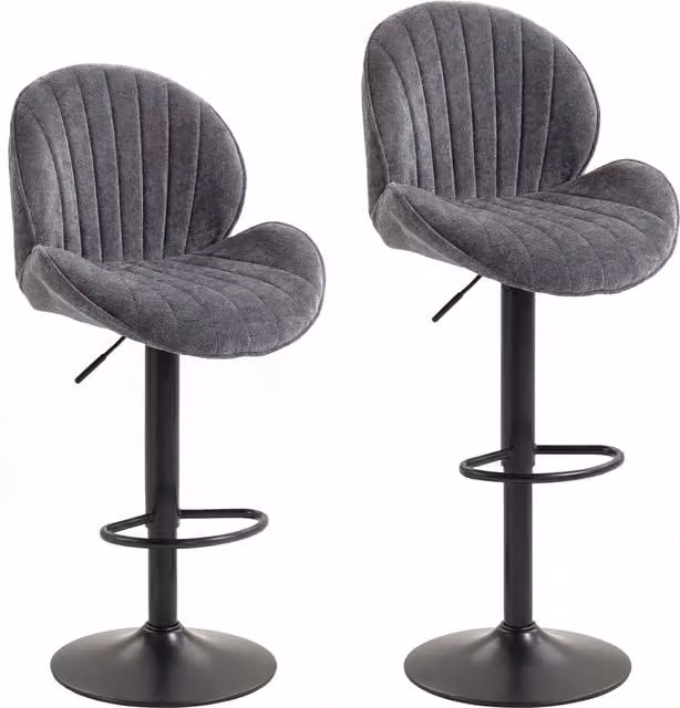 HOMCOM Set of 2 Grey Fabric Swivel Bar Stools with Adjustable Height and Footrest – 1
