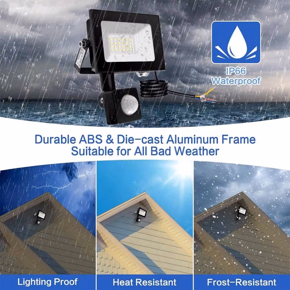 Kelvenix 20W PIR Motion LED Floodlight, 6500K Cool White Outdoor Security Lamp in Black – 4