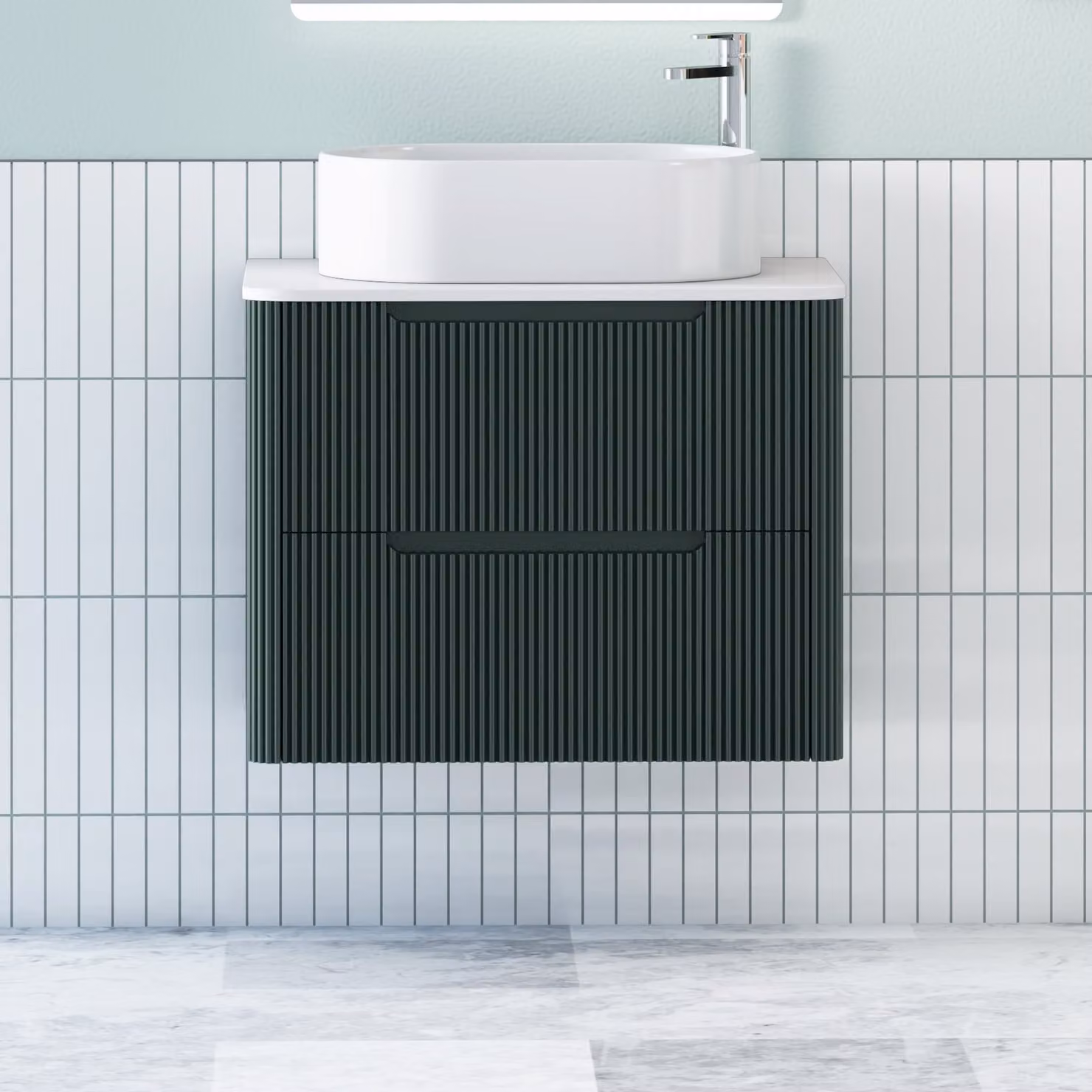 Royal Bathrooms Avenza Wall Hung Vanity Unit with Peak Basin, Moss Green and White, 800mm Depth