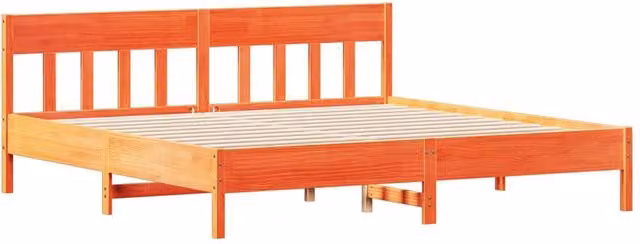 Berkfield Home Beautiful Solid Wood Bed Frame in Waxed Brown and Orange, W/D/H: 200 x 81 x 205.5 cm