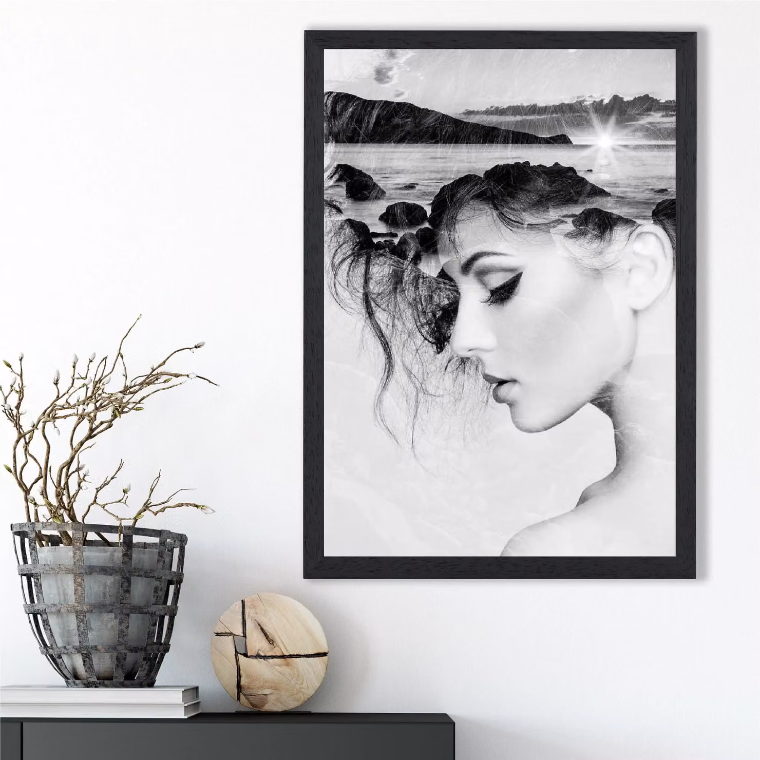 ARTZE Abstract and Beach Fashion Black and White Framed Photo Print in Black Frame, A3 – 2
