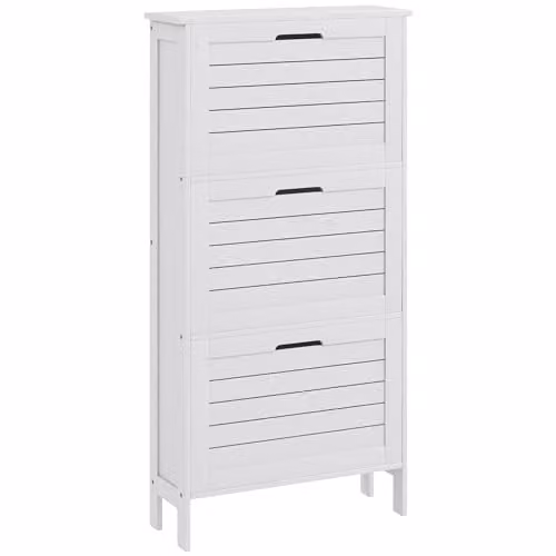 HOMCOM Narrow White Shoe Storage Cabinet with 3 Tilting Compartments and Internal Shelves, W/D/H: 53 x 18 x 108.5 cm – 1