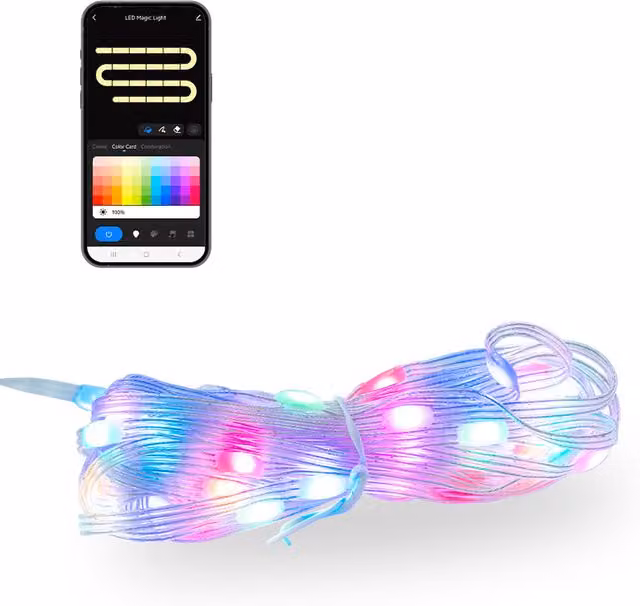 ValueLights Smart RGBIC LED String Fairy Lights in Blue and Multicolour, 13.5 cm