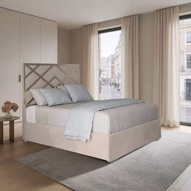 Casani Malton Double Upholstered Velvet Bed Frame in Cream with Metal Details, W/D/H: 140 x 200 x 135 cm