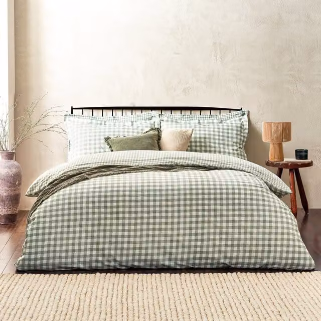Make it a Home Green Checked Cotton Reversible Duvet Cover and Pillowcase Set, W/D/H: 200 x 200 cm