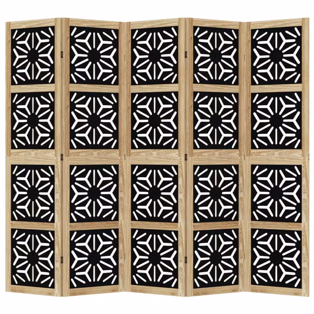 Berkfield Home 5 Panel Geometric Room Divider in Brown and Black Solid Paulownia Wood – 3