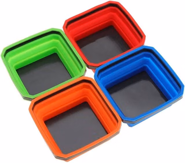 VOGREX 4-Piece Collapsible Magnetic Metal Parts Storage Trays for Screws and Bolts, Multicolour