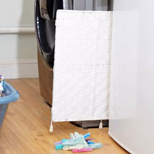 Arpan Collapsible Fabric Laundry Hamper with Lid and Handles, White – 3