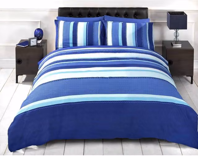 Rapport Blue and White Striped Polycotton Duvet Cover and Pillowcase Set, W: 140 cm, L: 200 cm
