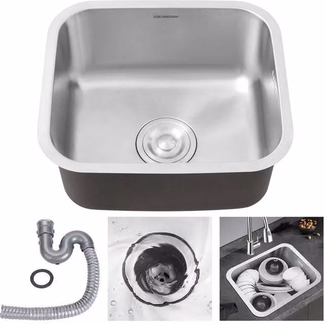 Kelvenix Undermount Single Bowl Stainless Steel Kitchen Sink in Silver, W: 100 cm, D: 52 cm – 1