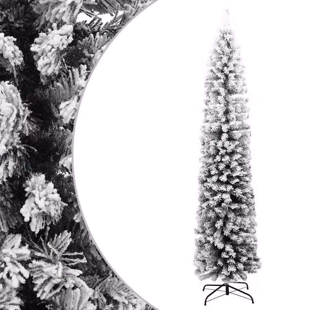 Berkfield Home Slim Flocked Snow Artificial Christmas Tree in Green and White, Height: 240 cm – 2