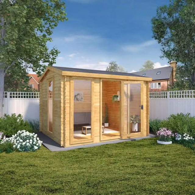 Mercia Gable Log Cabin in Brown and Beige, W350 x D350 x H259.5 cm