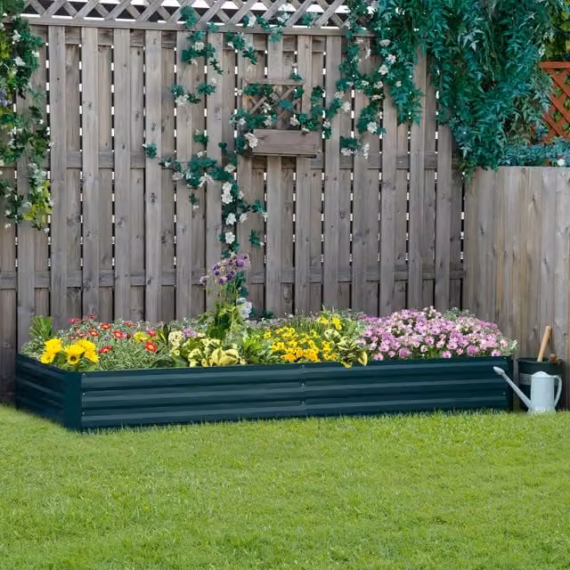 Outsunny Green Steel Raised Garden Bed Outdoor Planter Box W: 120 cm, D: 90.5 cm, H: 66 cm