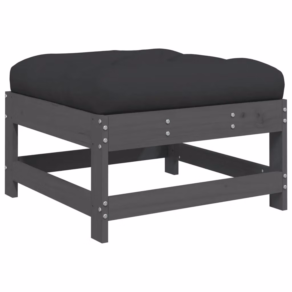 Berkfield Home Garden Footstool with Grey Cushion in Rustic Solid Pine Wood – 2