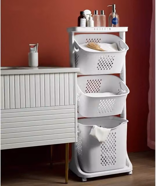 Kelvenix Portable Collapsible Laundry Trolley with Wheels and Removable Bag, White – 1