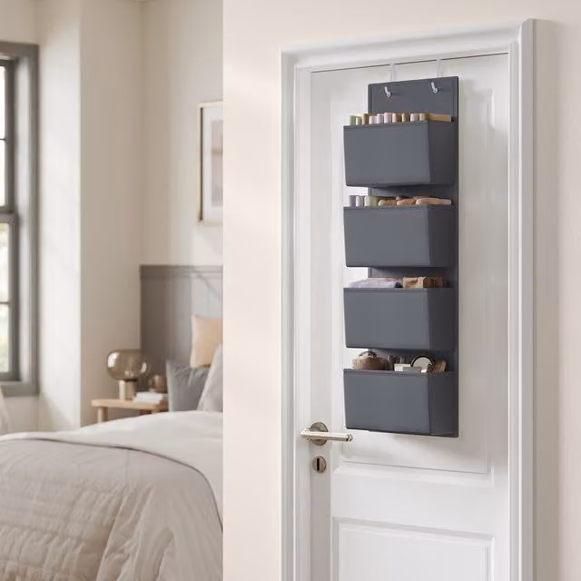 Songmics Grey Plastic Over Door Storage Organiser with Baskets for Bathroom, Bedroom or Kitchen
