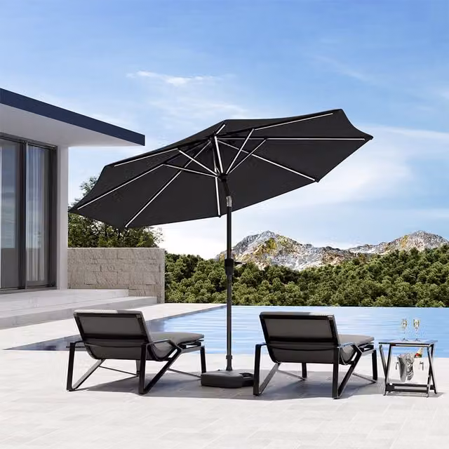 Komore Black Outdoor Patio Umbrella Parasol with Plastic Base
