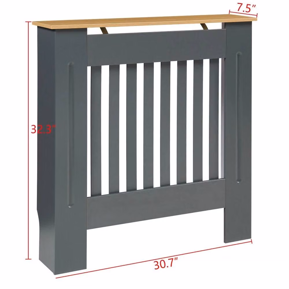 SPETLEK Modern Radiator Cover Wall Cabinet with MDF Slats, Grey and Wood Top – 2