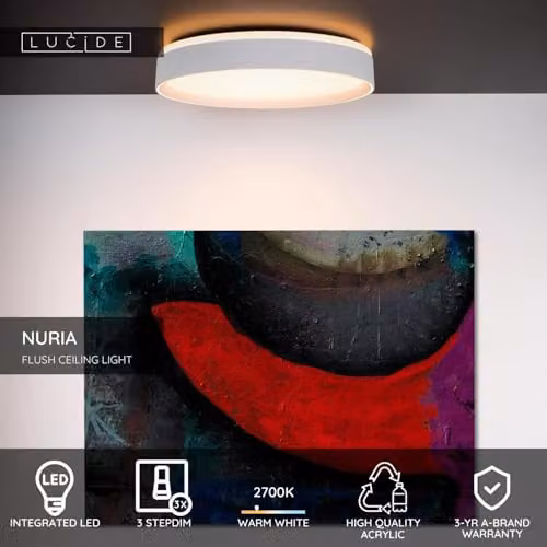 Lucide Nuria Dimmable LED Flush Ceiling Light, White, Diameter: 30 cm – 2