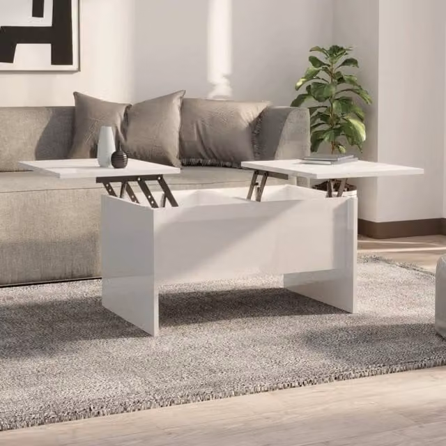 Berkfield Home Modern High Gloss White Coffee Table with Lift Mechanism, W: 80 cm, D: 50 cm, H: 42.5 cm
