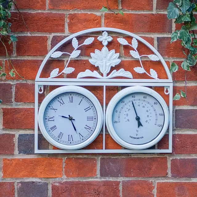 Highgrove Garden Classic Round Analog Wall Clock and Thermometer in Cream