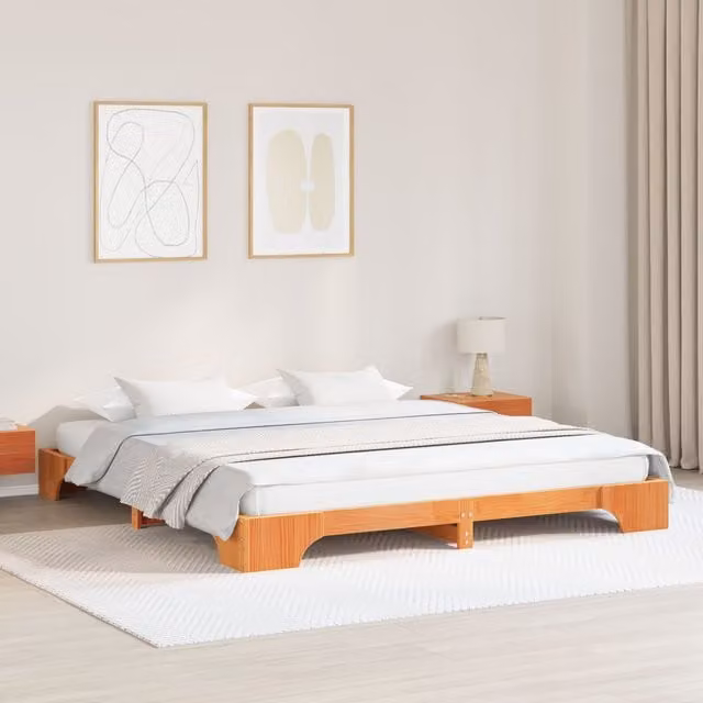 Berkfield Home Solid Pine Wood Bed Frame in Waxed Brown, 200 x 200 cm