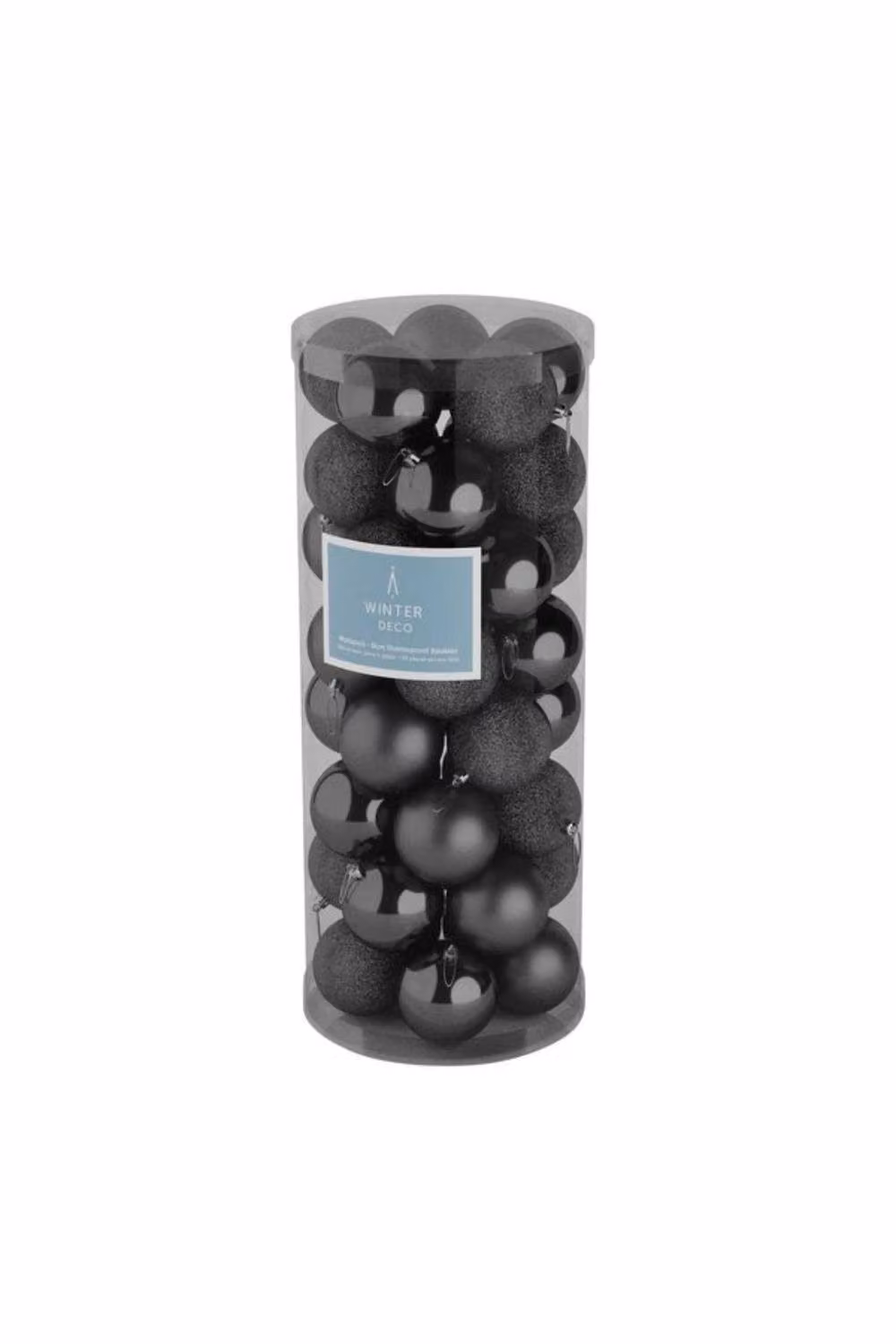 KDMD 48 Black Christmas Baubles with Matt, Shiny and Glitter Finishes, Diameter: 8 cm – 2