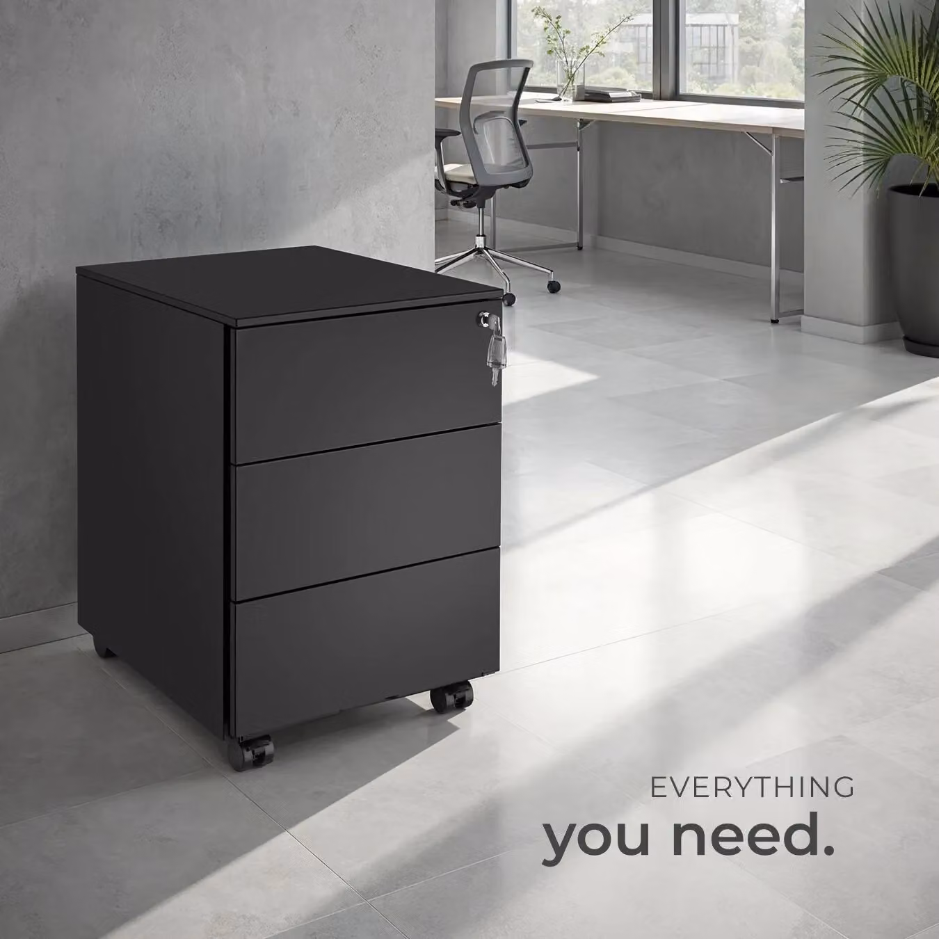 tectake Magna Modern Black Metal Chest of Drawers with Lock and Castors – 8