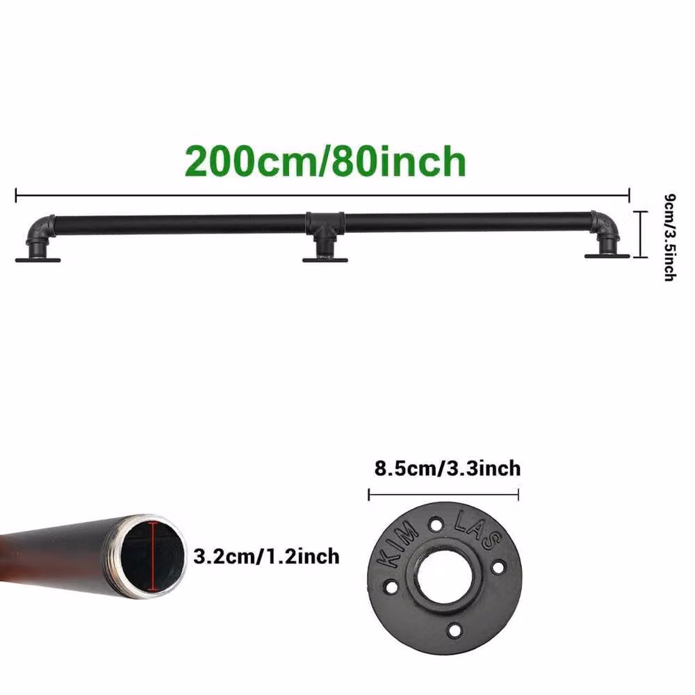 PAWNORA Round Handrail Stair Rail Grab in Black, 200 cm – 2