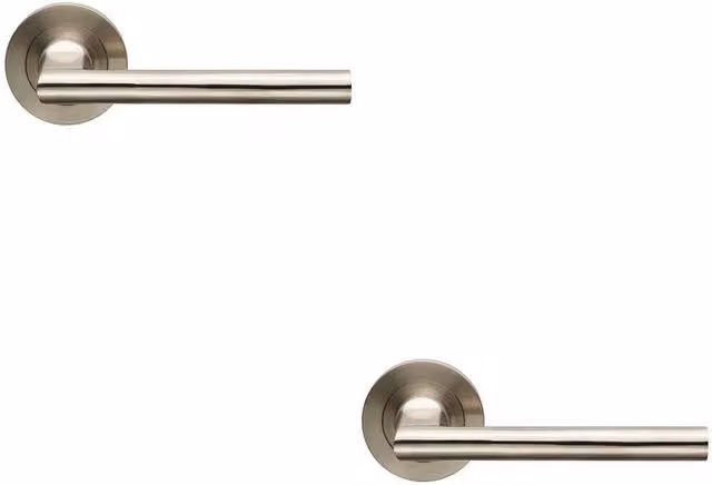 Loops 2x Pair Slim Straight Elliptical Handle on Round Rose in Brushed Silver Stainless Steel