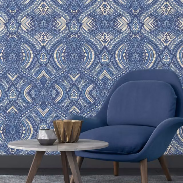 Hoopla Walls Blue Geometric and Abstract Classic Wallpaper Roll