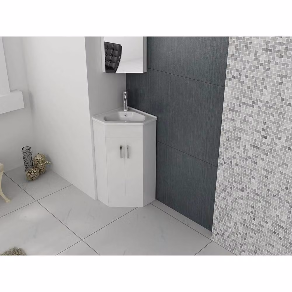 SPETLEK Modern White Glossy Corner Vanity Unit and Sink Basin with Soft-Close Hinged Doors – 2