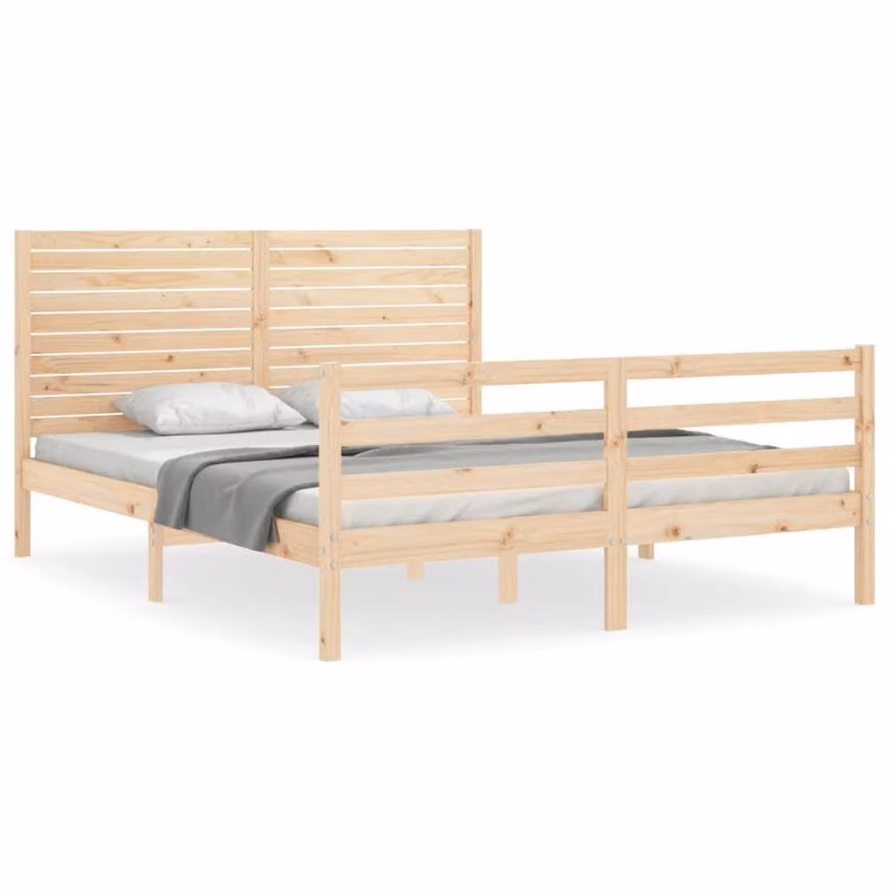 Berkfield Home Beautiful Solid Wood Bed Frame with Headboard, Brown, W/D/H: 160 x 200 x 165.5 cm – 2